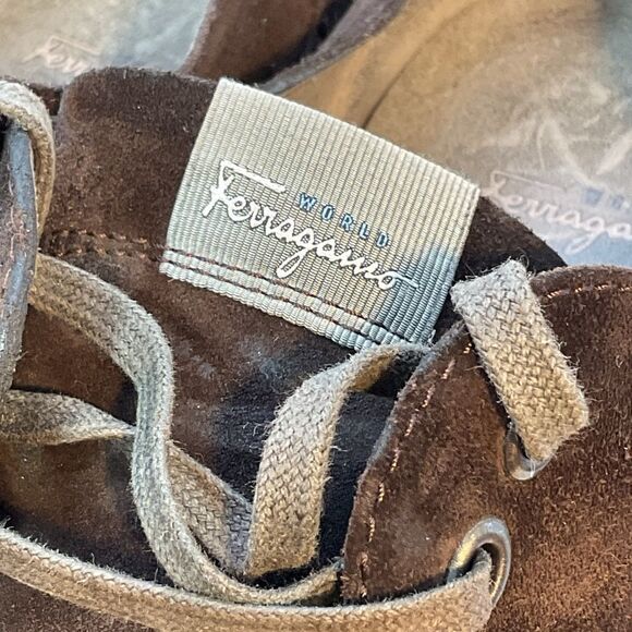 SALVATORE FERRAGAMO MENS DERBY SHOES 8 1/2 brown suede leather oxfords career - Picture 2 of 11